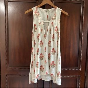 Lucky Brand Red Floral Cream Sleeveless Tunic Sweater Top Size XS